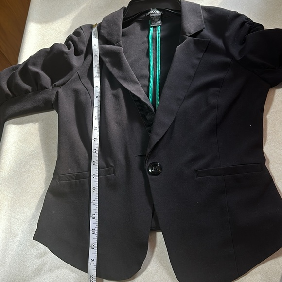 Stoosh women's black blazer 3/4 ruched sleeves stretchy fabric size M - Picture 9 of 9